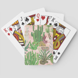 Watercolor llamas and cacti pattern. playing cards