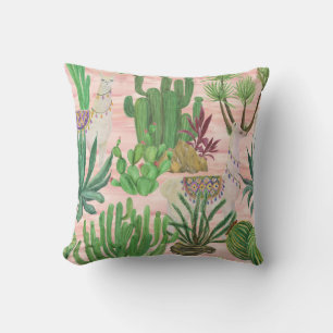 Watercolor llamas and cacti pattern. throw pillow