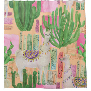 Watercolor llamas, cacti: seamless pattern.