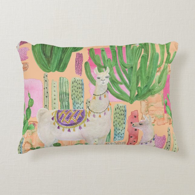 Watercolor llamas, cacti: seamless pattern. accent pillow (Front)