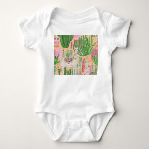 Watercolor llamas, cacti: seamless pattern. baby bodysuit