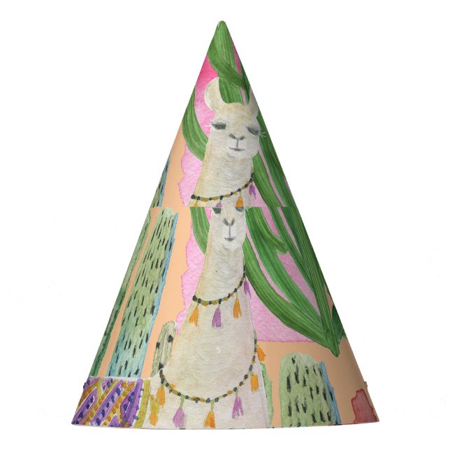 Watercolor llamas, cacti: seamless pattern. party hat (Front)