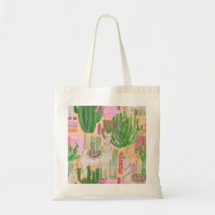 Watercolor llamas, cacti: seamless pattern. tote bag