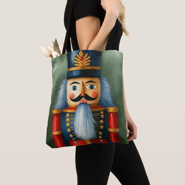 Watercolor llustrated Christmas Nutcracker Tote Bag (Close Up)