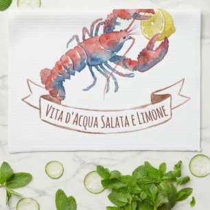 Watercolor Lobster and Lemon Italian Kitchen Towel