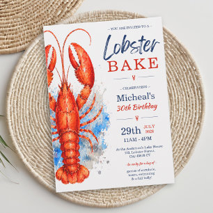 Watercolor Lobster Bake 30th Birthday Invitation