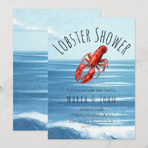 Watercolor Lobster Beach Blue Party Baby Shower  Invitation