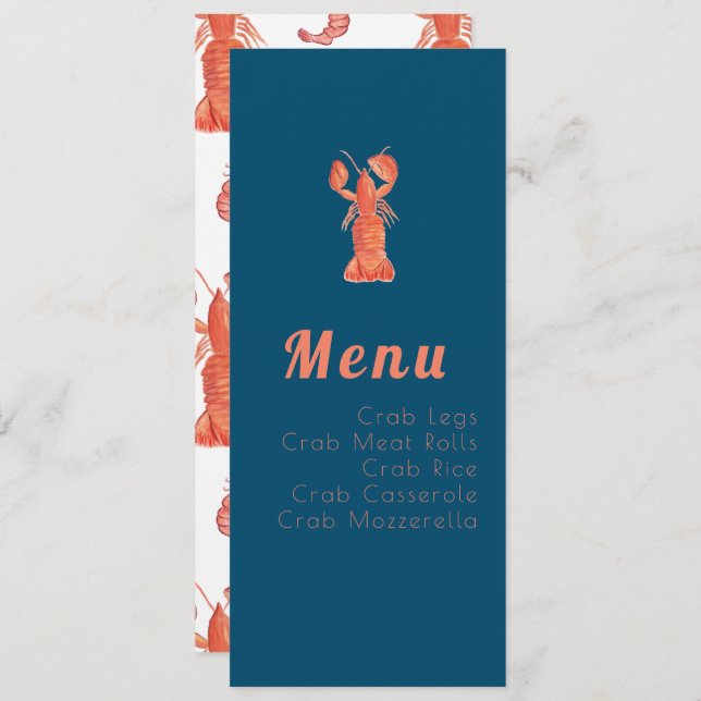 Watercolor Lobster Crawfish Nautical Menu (Front/Back)