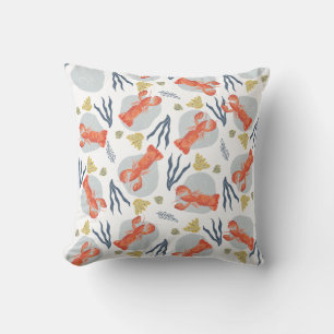 Watercolor Lobster Crustacean Beach Sand Dollars  Throw Pillow
