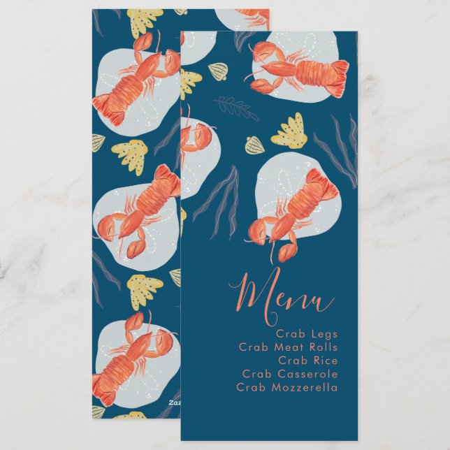 Watercolor Lobster Crustacean Botanical Menu (Front/Back)