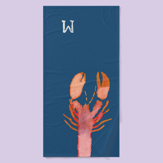 Watercolor Lobster Monogram Nautical Bath Towel