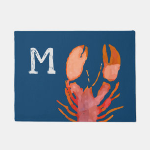 Watercolor Lobster Monogram Nautical Doormat