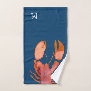 Watercolor Lobster Monogram Nautical Hand Towel