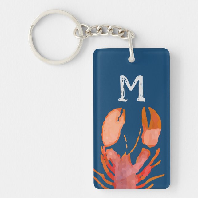 Watercolor Lobster Monogram Nautical Keychain (Front)