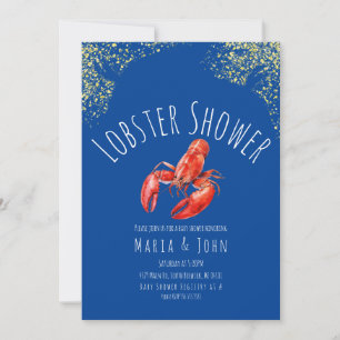 Watercolor Lobster Party  Baby Shower Blue Gold Invitation