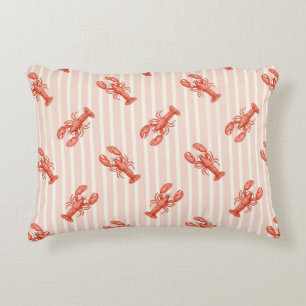 Watercolor Lobster Pattern on Soft Pink Stripes Accent Pillow