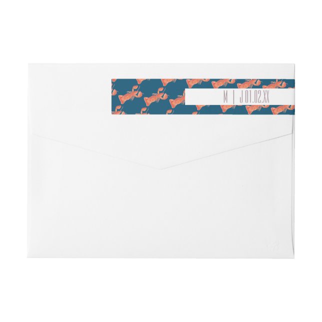 Watercolor Lobster Seafood Beach Wedding Logo Wrap Around Label (Back)