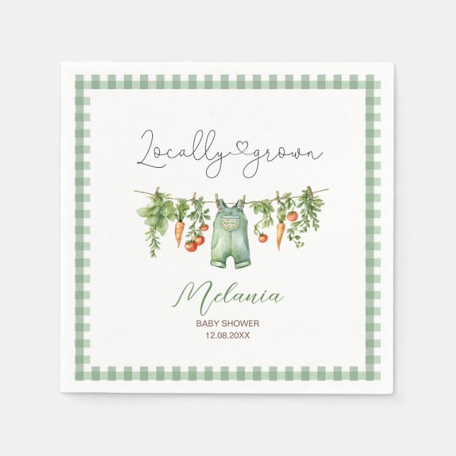    Watercolor Locally grown baby shower Paper Plat Napkin (Front)