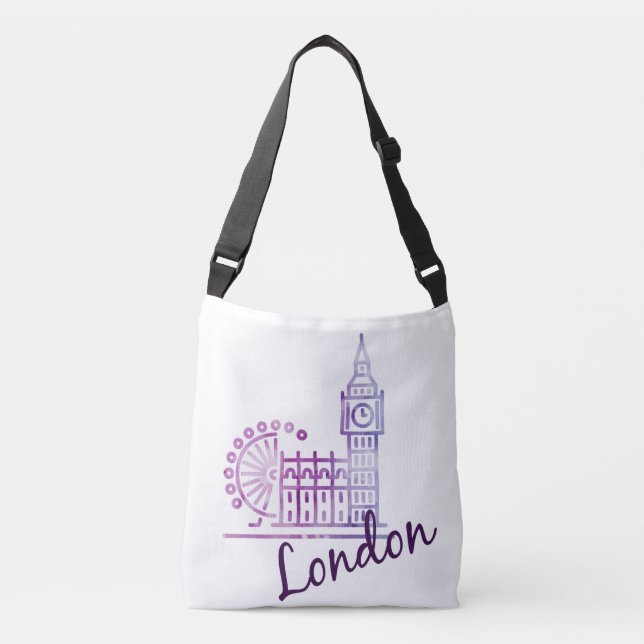 Watercolor London, Big Ben Crossbody Bag (Front)