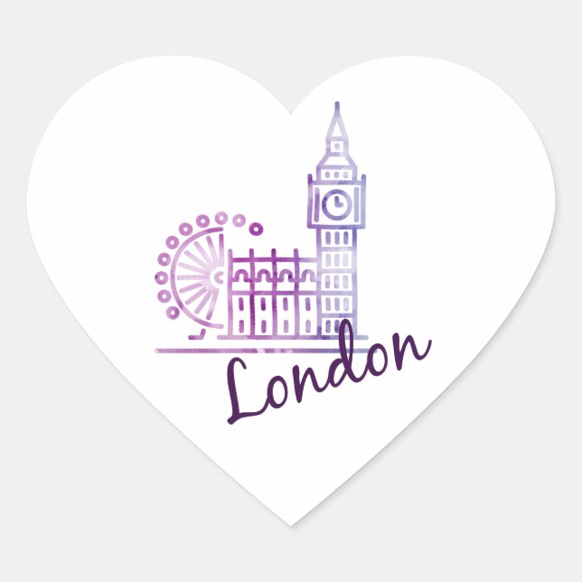 Watercolor London, Big Ben Heart Sticker (Front)