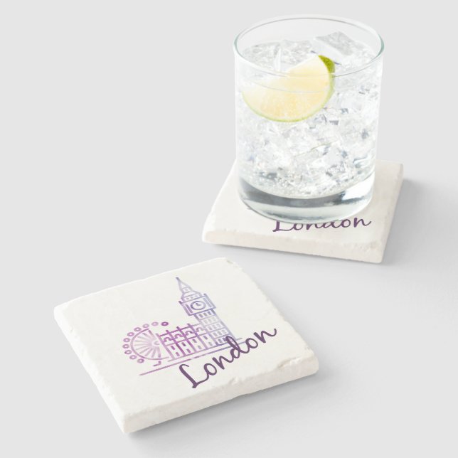 Watercolor London Big Ben Stone Coaster – Artistic (Side)