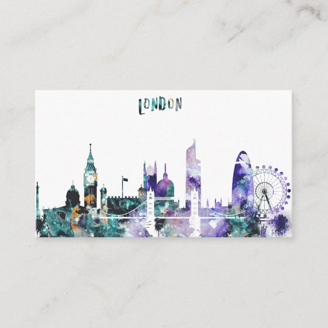 Watercolor London Skyline Business Card (Front)