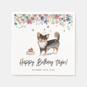 Watercolor Long Haired Chihuahua Dog Birthday Napkin