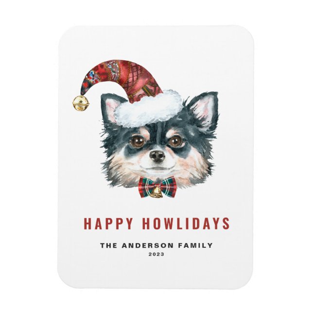 Watercolor Long Haired Chihuahua Happy Howlidays Magnet (Vertical)
