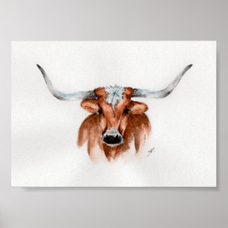 Watercolor Longhorn Poster