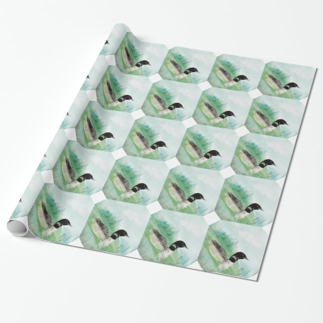 Watercolor Loon Wilderness Bird Nature Wrapping Paper (Unrolled)