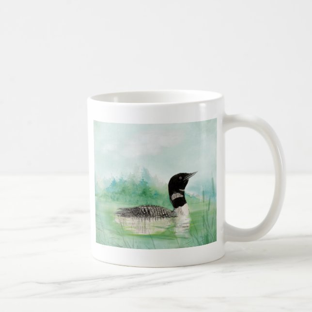 Watercolor Loon Wilderness Lake Bird Nature Art Coffee Mug (Right)