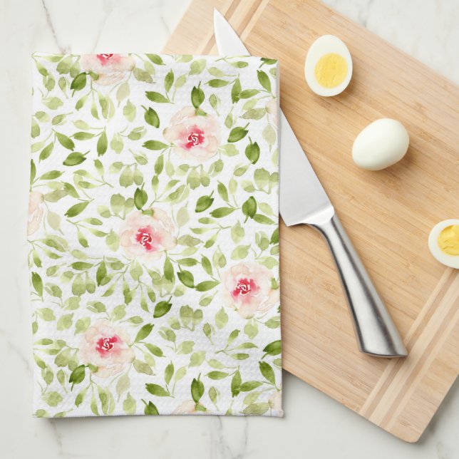 Watercolor loose expressive Summer floral  Kitchen Towel (Quarter Fold)