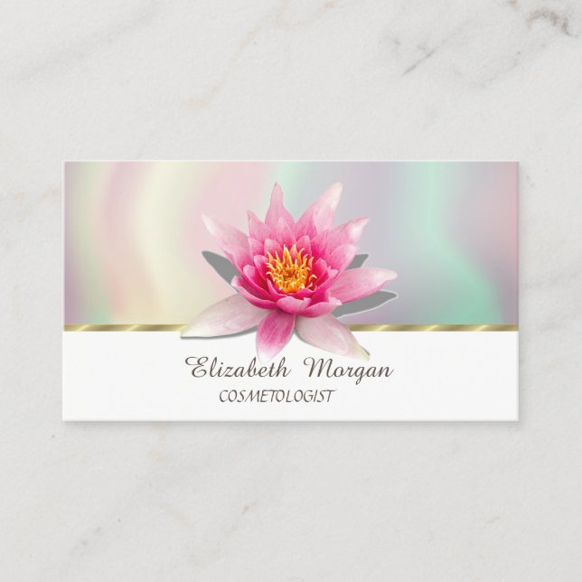 Watercolor Lotus Colourful Holographic Business Card (Front)