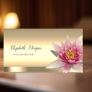 Watercolor Lotus Flower Gold Yoga Instructor Business Card