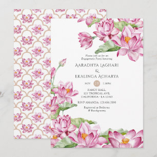 Watercolor Lotus Flower Indian Engagement Party Invitation