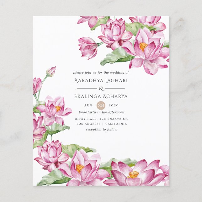 Watercolor Lotus Flower Indian Wedding Flyer (Front)