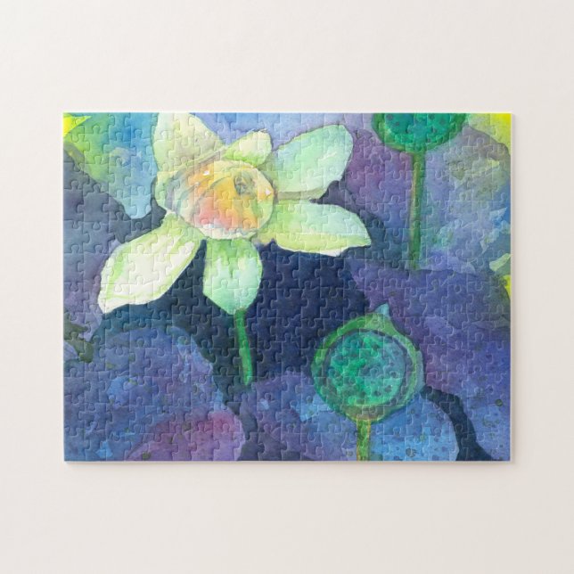 Watercolor Lotus Flower Jigsaw Puzzle (Horizontal)