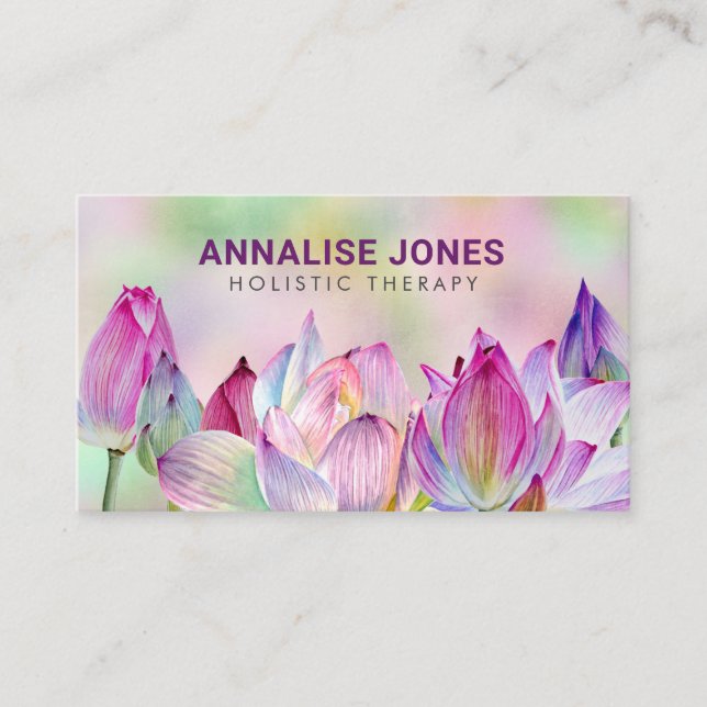 Watercolor Lotus Flowers Business Card (Front)