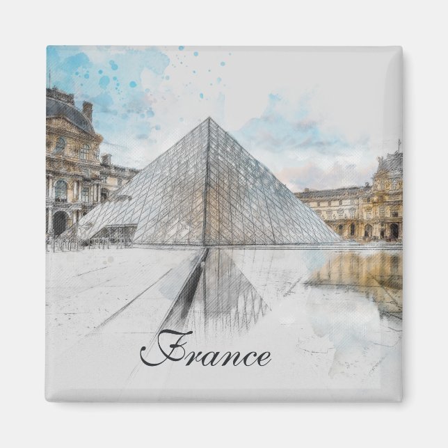 Watercolor Louvre Magnet – Paris France Travel  (Front)