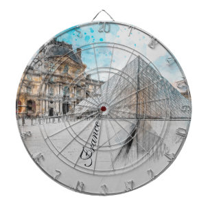Watercolor Louvre Paris France Dart Board 