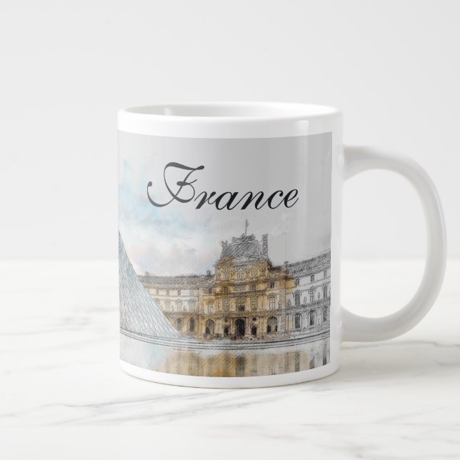 Watercolor Louvre Paris France Giant Coffee Mug (Right)