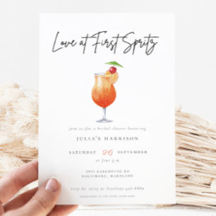 Watercolor Love At First Spritz Bridal Shower Invitation