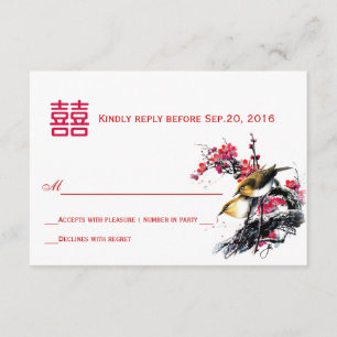 Watercolor Love Birds Chinese Xi RSVP