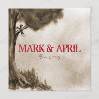 Watercolor Love Birds Wedding Invitation - Red