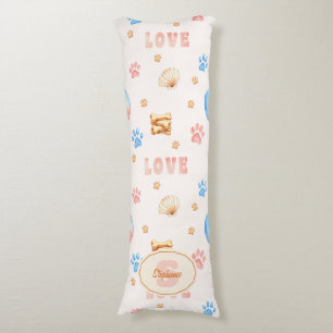 Watercolor "LOVE" Design with Dog Paw Prints Body Pillow