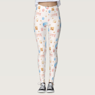 Watercolor "LOVE" Design with Dog Paw Prints Leggings