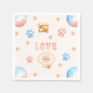 Watercolor "LOVE" Design with Dog Paw Prints Napkin