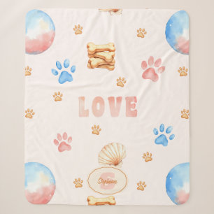 Watercolor "LOVE" Design with Dog Paw Prints Sherpa Blanket