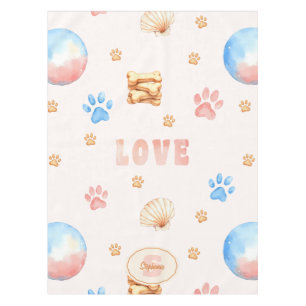 Watercolor "LOVE" Design with Dog Paw Prints Tablecloth