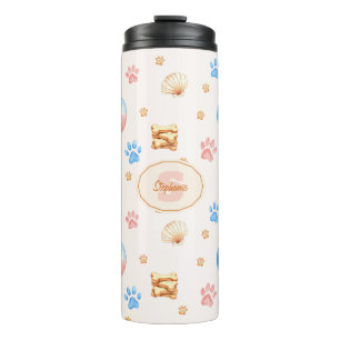 Watercolor "LOVE" Design with Dog Paw Prints Thermal Tumbler